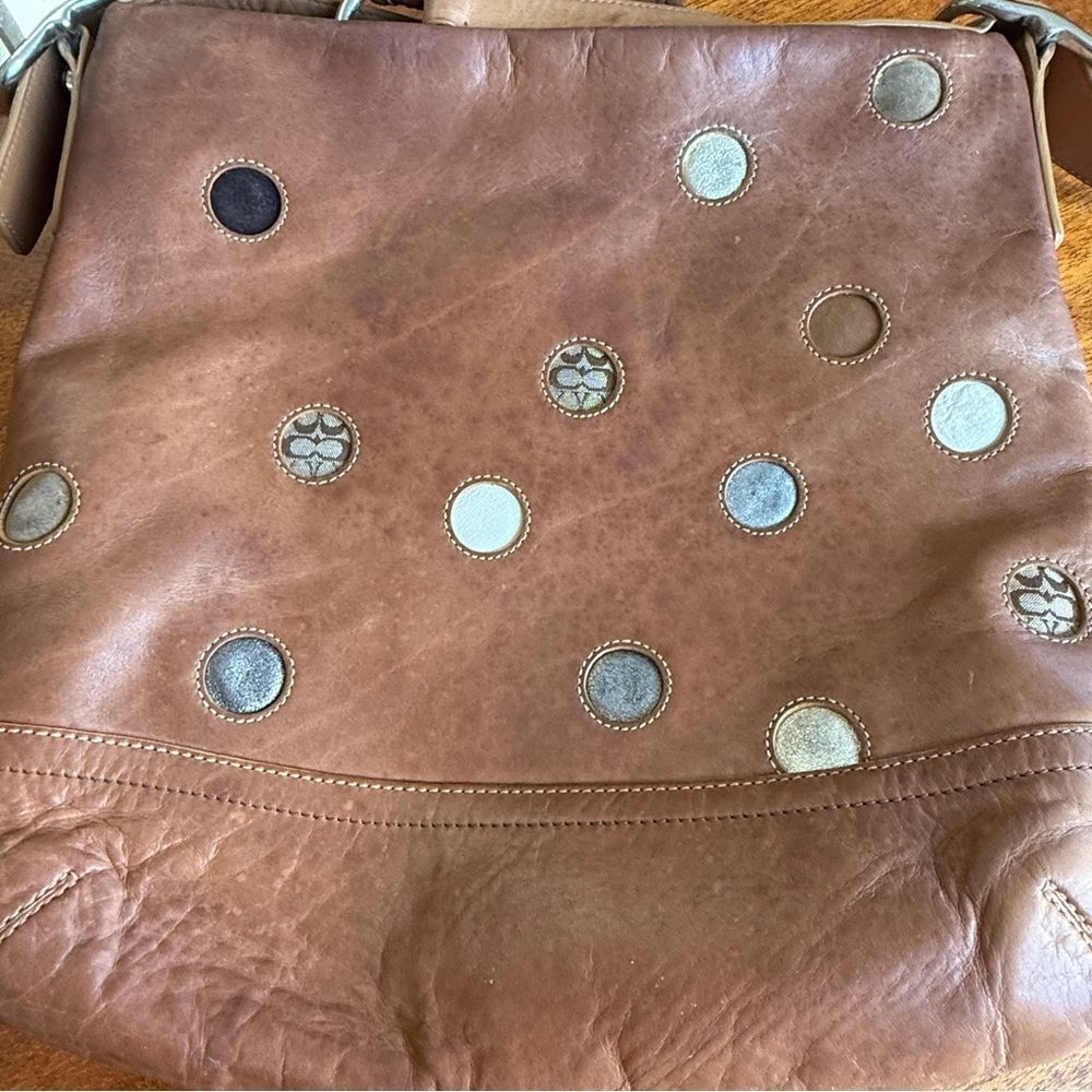 Vintage Rare Coach Leather Polka Dot Patchwork Shoulder Bag Silver Hardware - Picture 10 of 15